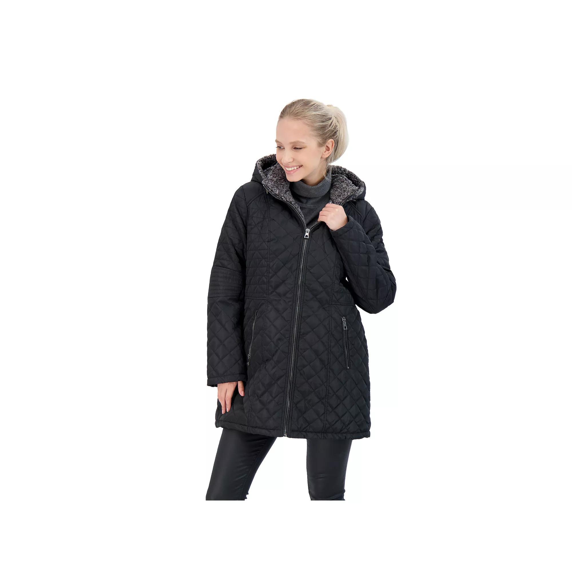 Women's Sebby Faux-Fur Hood Quilted Jacket, Size: Small, Black Product Image