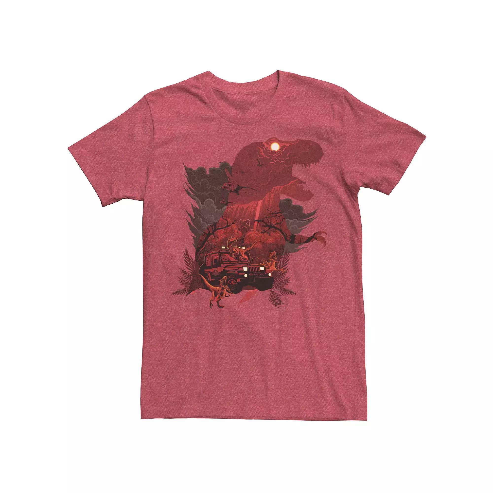 Men's Jurassic Park T-Rex Red Safari Collage Graphic Tee, Size: XXL, Red Grey Product Image