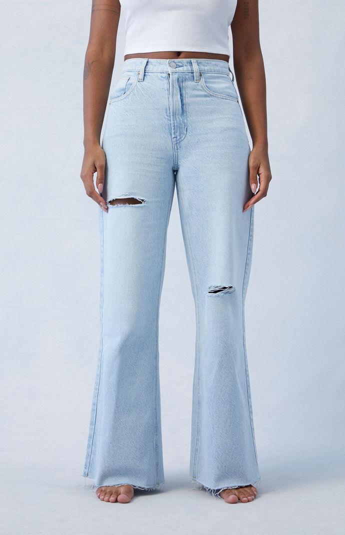 Womens Eco Light Indigo Ripped Wide Leg Jeans Product Image