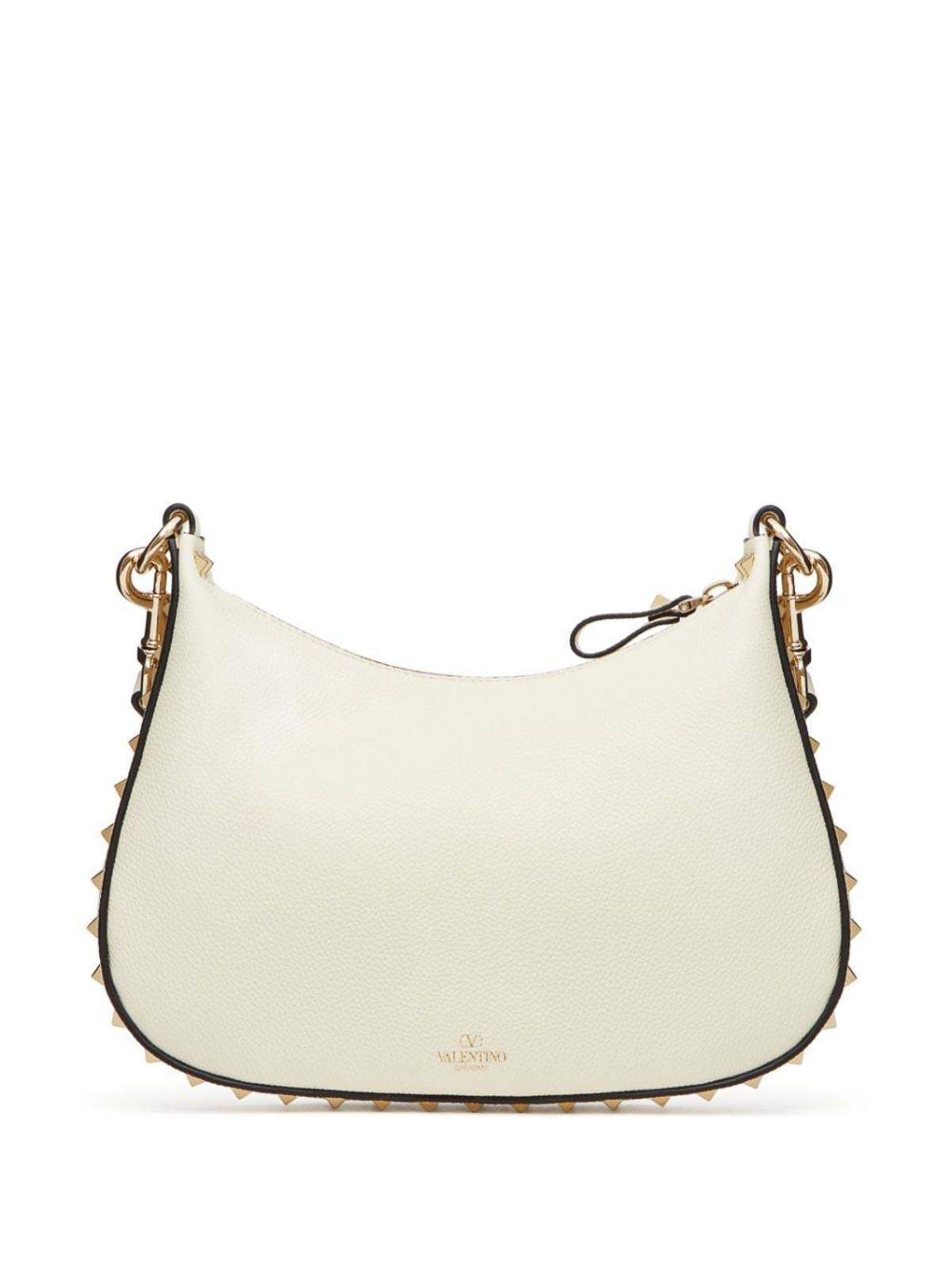 VALENTINO GARAVANI Small Rockstud Leather Shoulder Bag In White Product Image