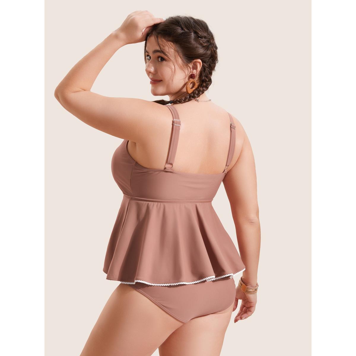 Plus Size Lace Trim Bowknot Front Ruched One Piece Swimsuit Women's Swimwear Rouge Beach Gathered Curve Bathing Suits High stretch One Pieces BloomChic 14-16/1X Product Image
