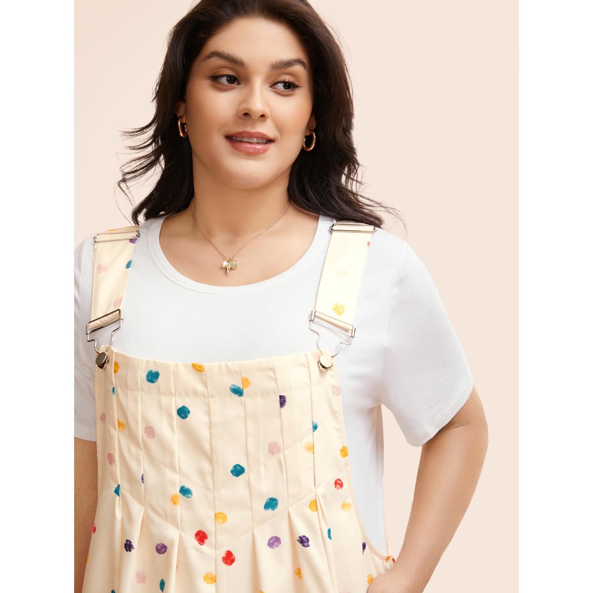 Plus Size Apricot Painted Polka Dot Adjustable Straps Jumpsuit Women Casual Sleeveless Non Everyday Loose Jumpsuits BloomChic 26/4X Product Image