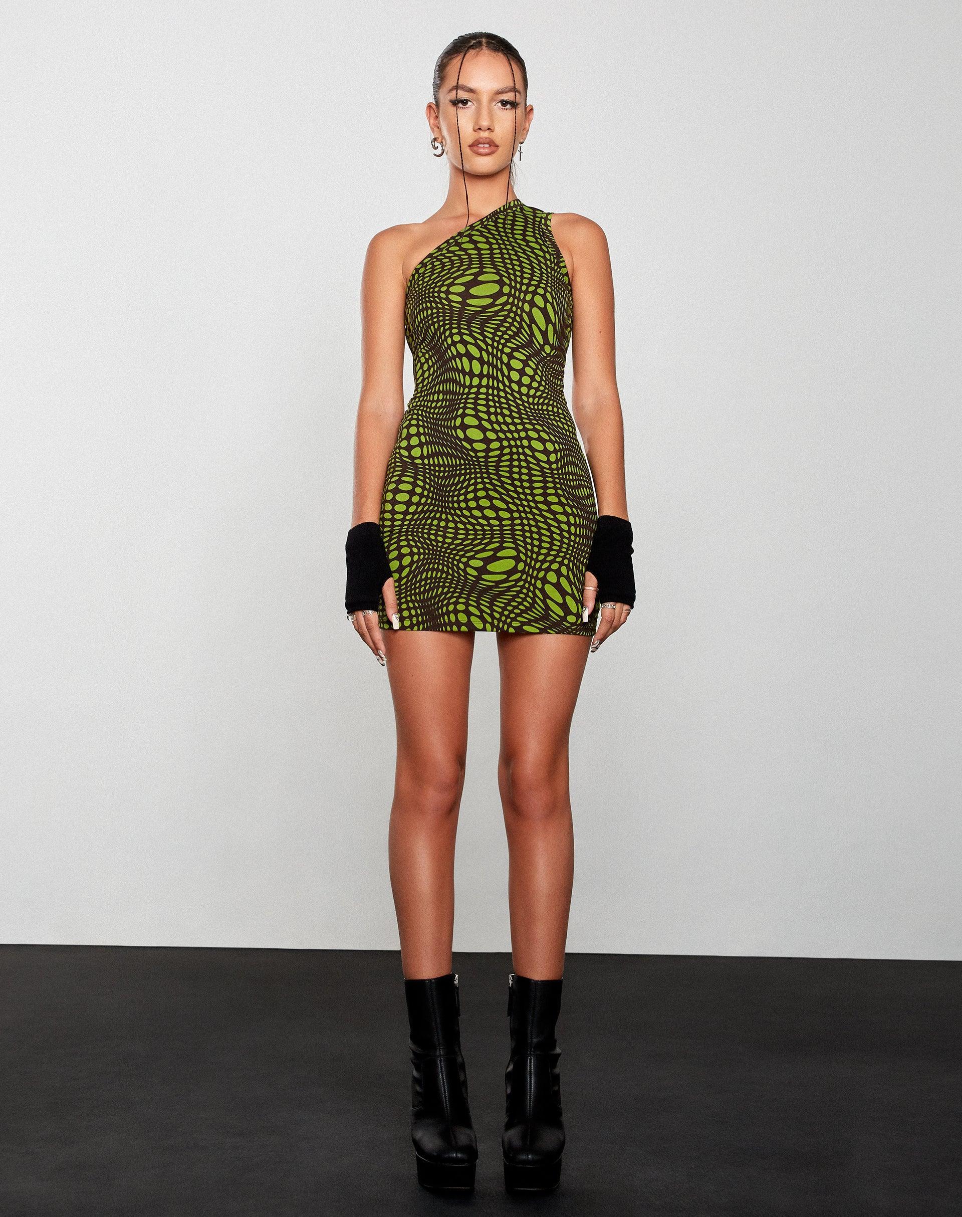 Nelvia Bodycon Dress in Optic Polka Green Product Image