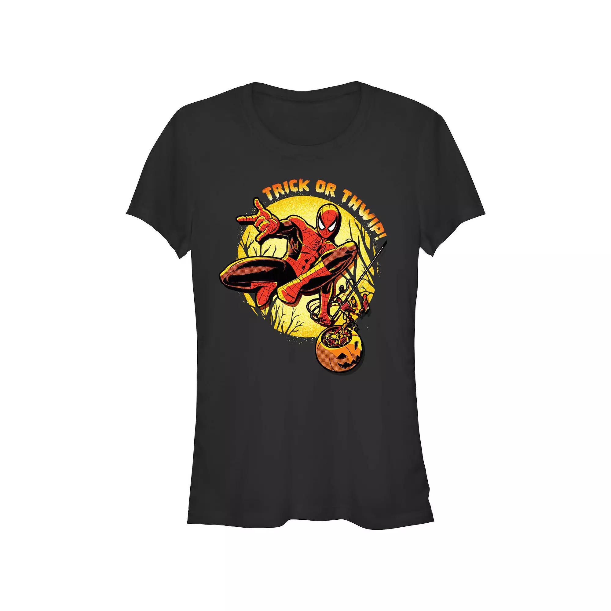Juniors' Marvel Spider-Man Trick Or Thwip Fitted Graphic Tee, Girl's, Size: Large, Black Product Image