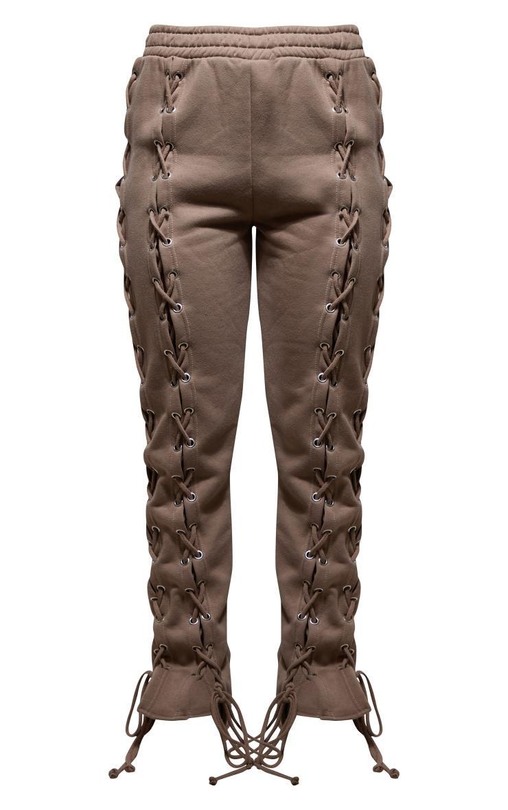 Taupe Lace Up Side Detail Oversized Sweatpants Product Image