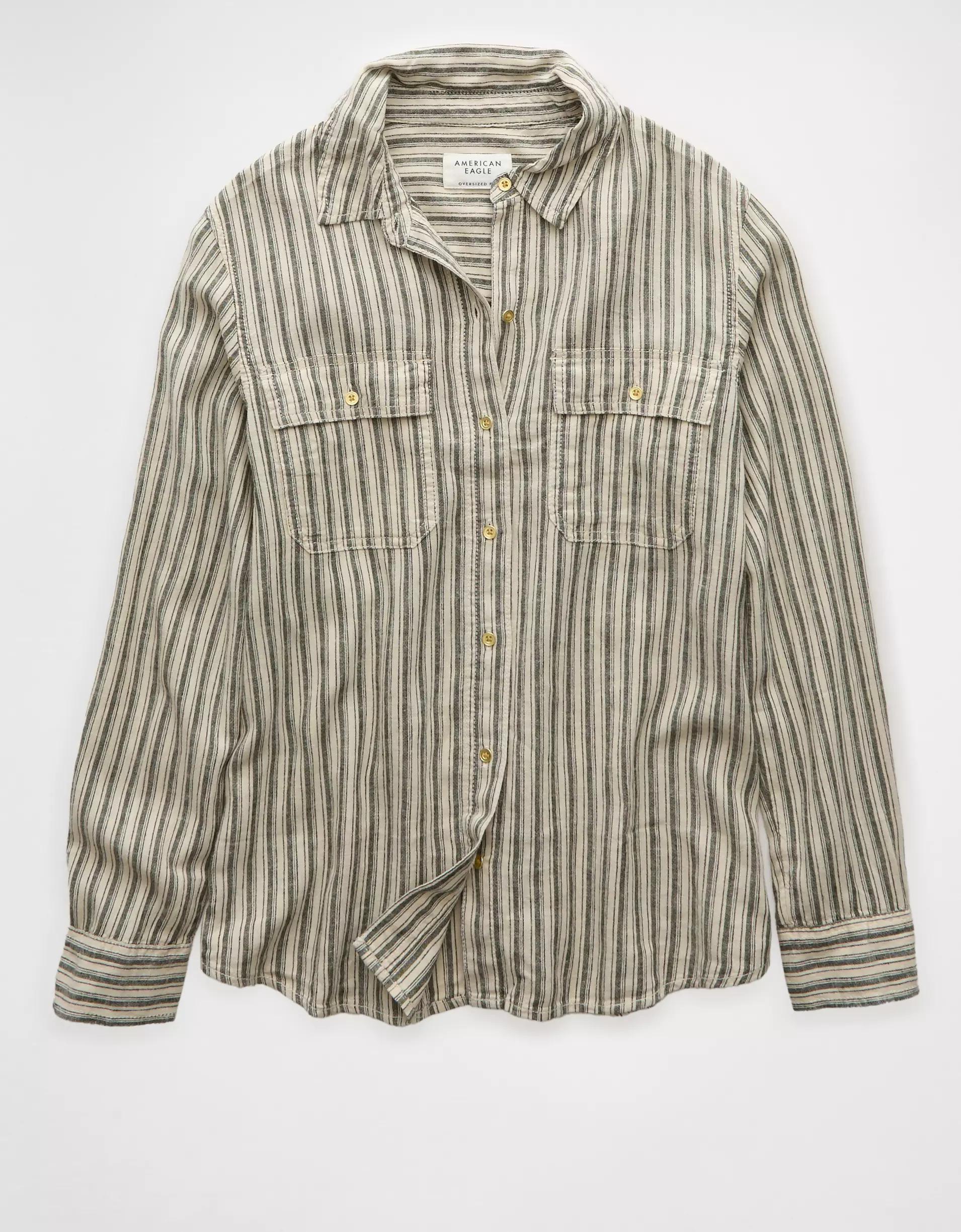 AE Weekend Vibes Linen-Blend Long-Sleeve Button-Up Shirt Product Image