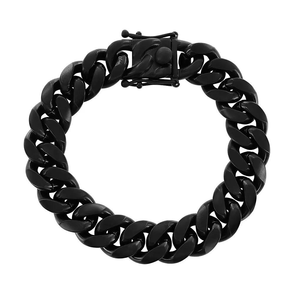 Metallo Stainless Steel 14mm Miami Cuban Bracelet, Men's, Size: 8.5", Black Product Image