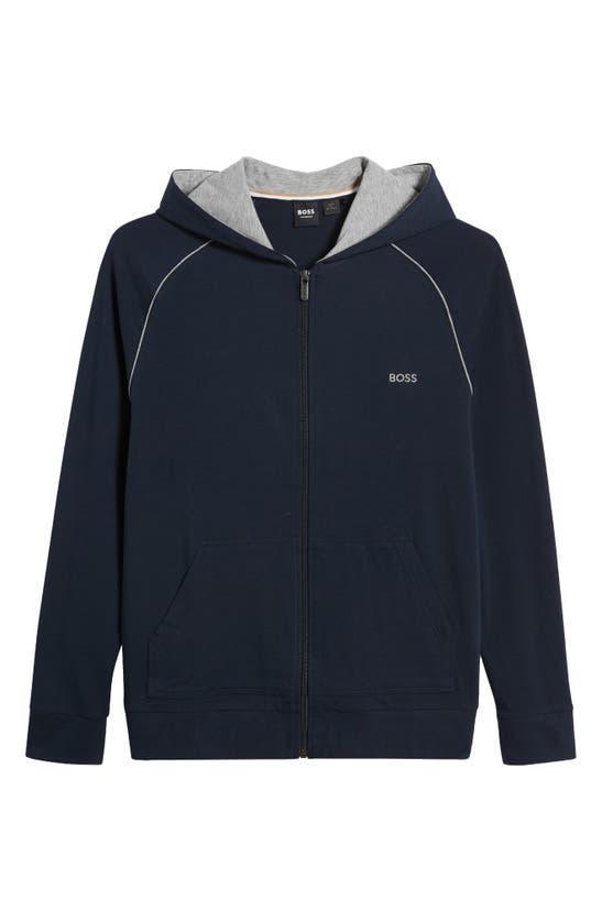 HUGO BOSS Mix & Match Cotton Blend Full Zip Hooded Jacket In Dark Blue Product Image