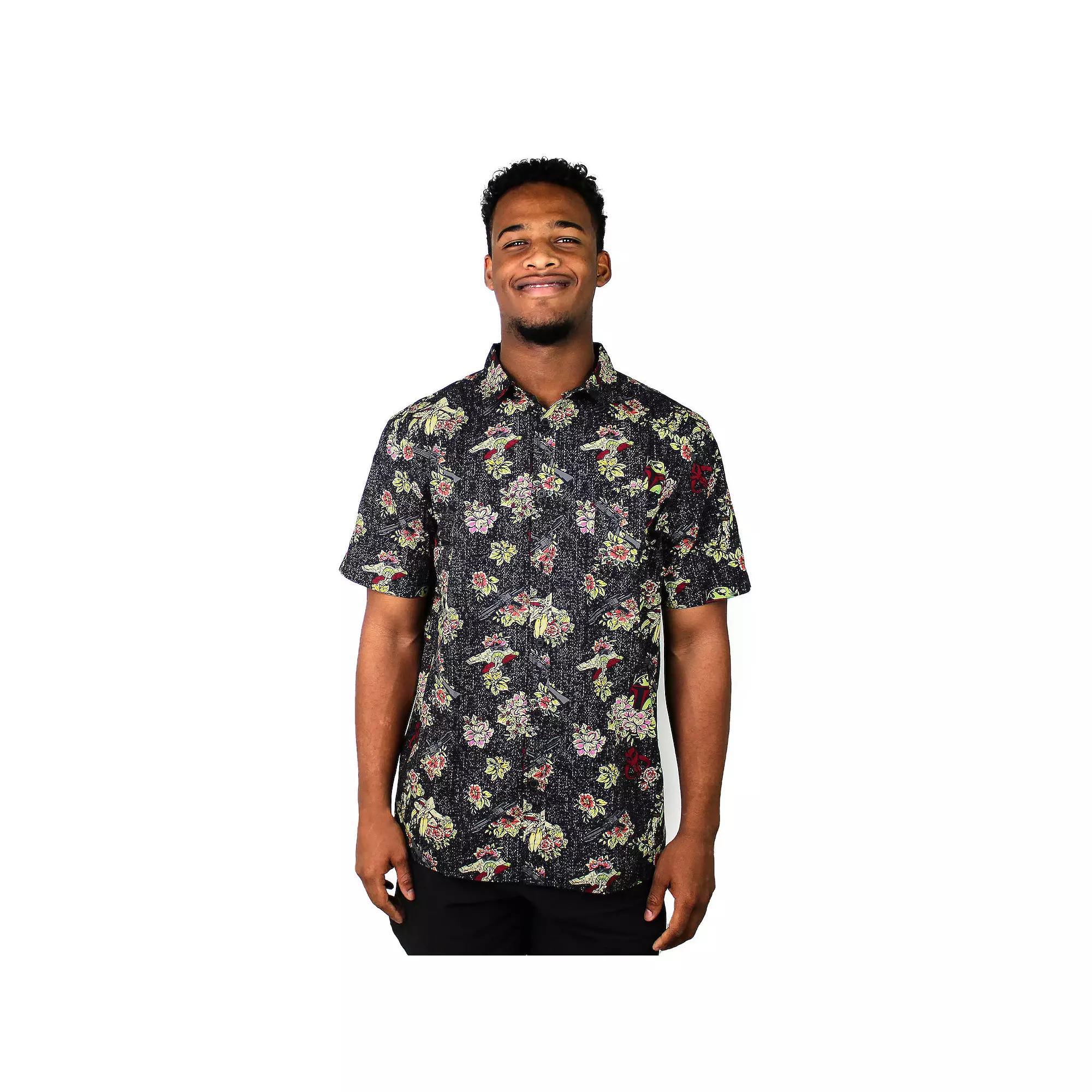 Men's Star Wars Floral Boba Fett Graphic Button Up, Size: Large, Black Product Image