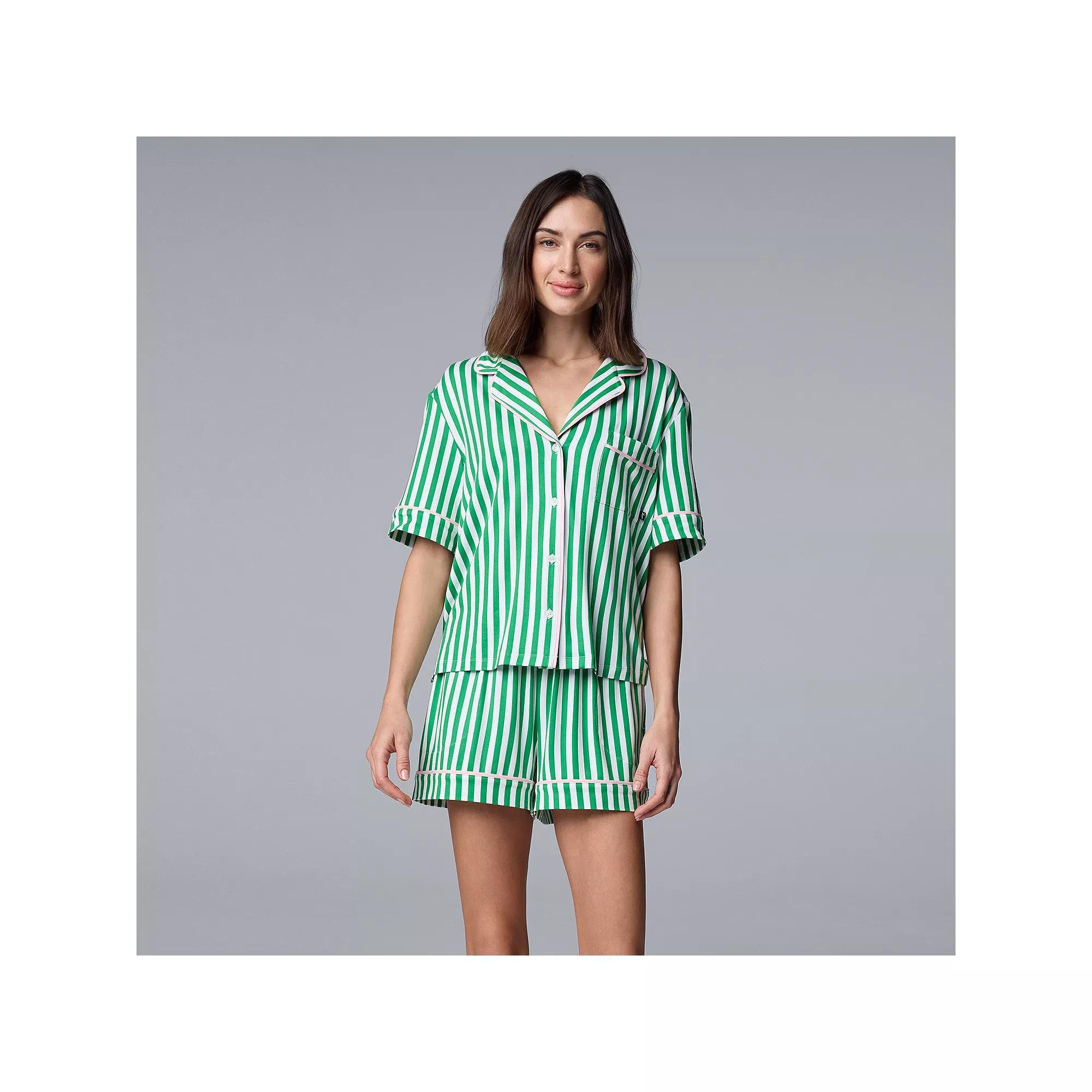 Women's Simply Vera Vera Wang 2-Piece Top & Boxer Sleep Set, Size: Medium, Green Palm Product Image