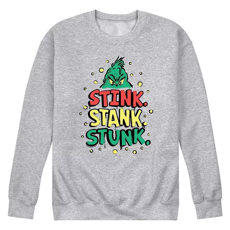 Mens Dr. Seuss The Grinch Stink Stank Stunk Fleece Sweatshirt Grey Gray Product Image