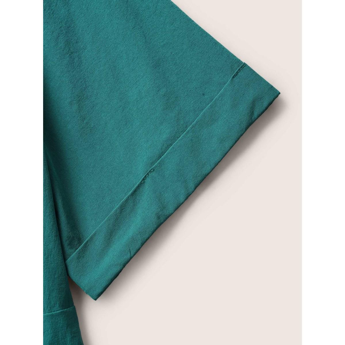 Plus Size Shirt Collar Pleated Button Detail Gathered Midi Dress Cyan Women Work From Home Gathered Shirt collar Short sleeve Curvy BloomChic 22-24/3X Product Image