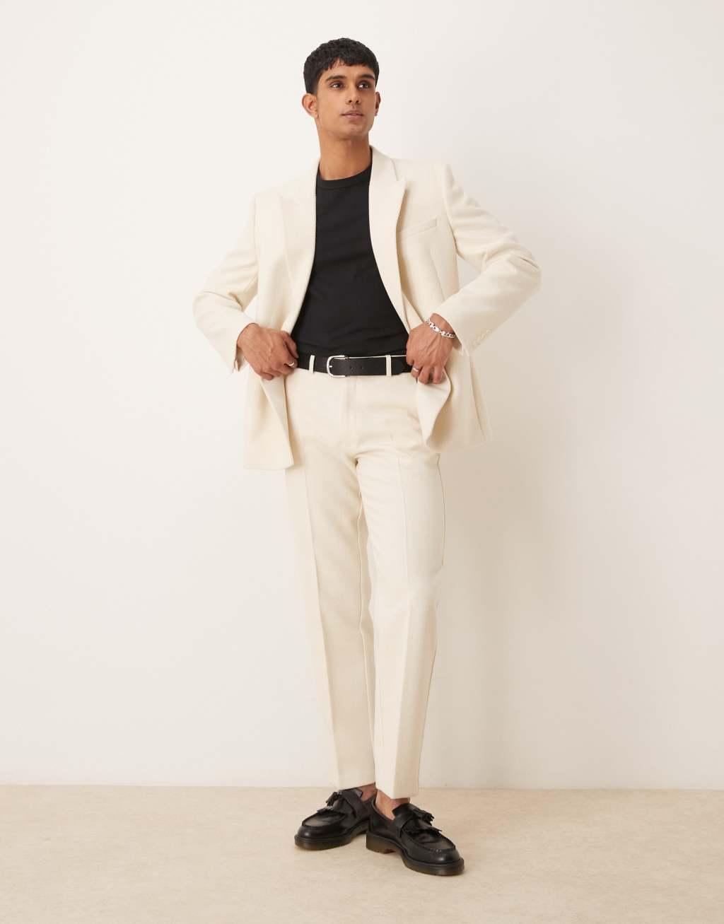 ASOS DESIGN straight leg heavy weight suit pants in cream Product Image