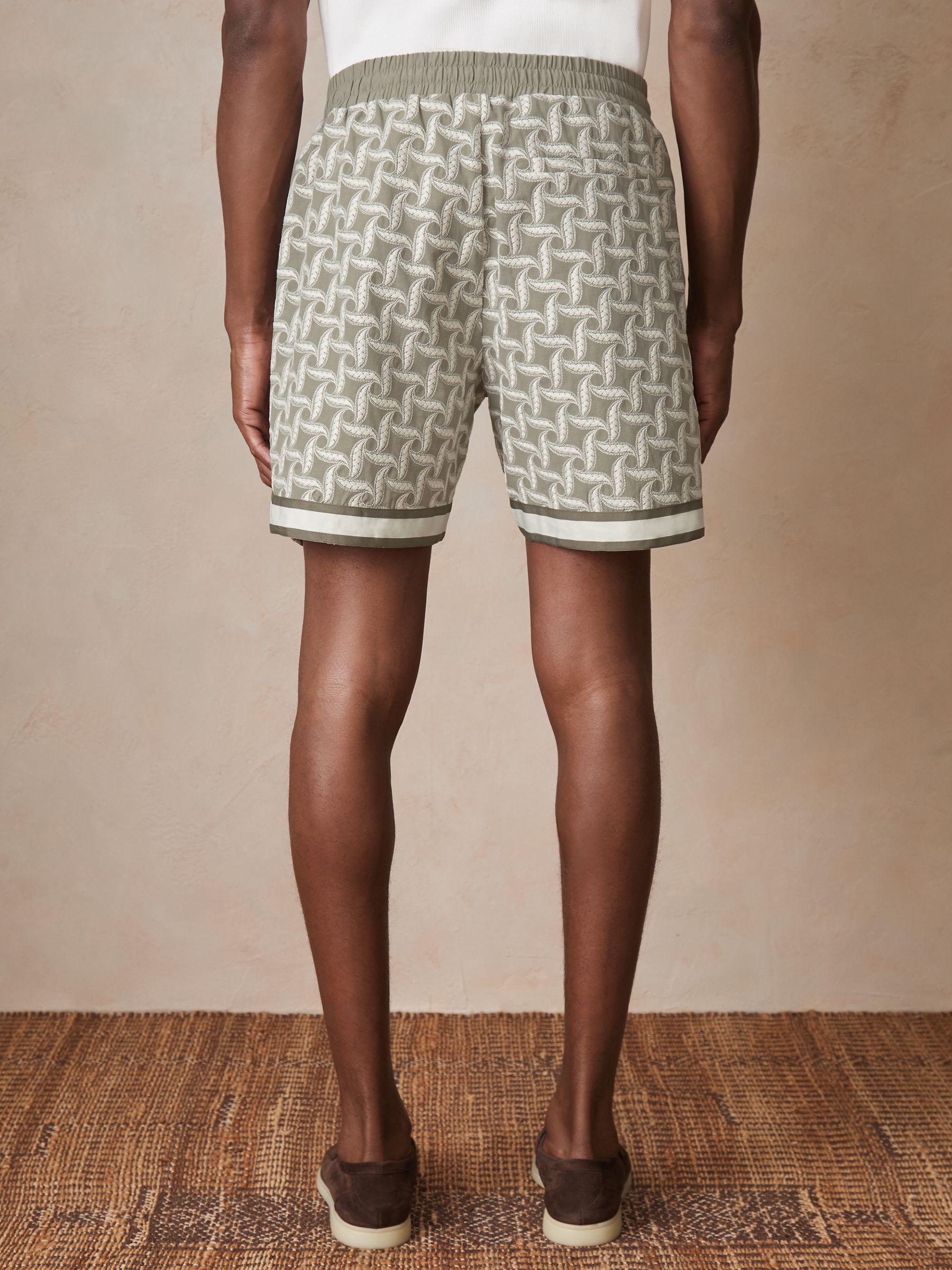 Reiss | Ché Embroidered-Motif Shorts in Sage/White Product Image