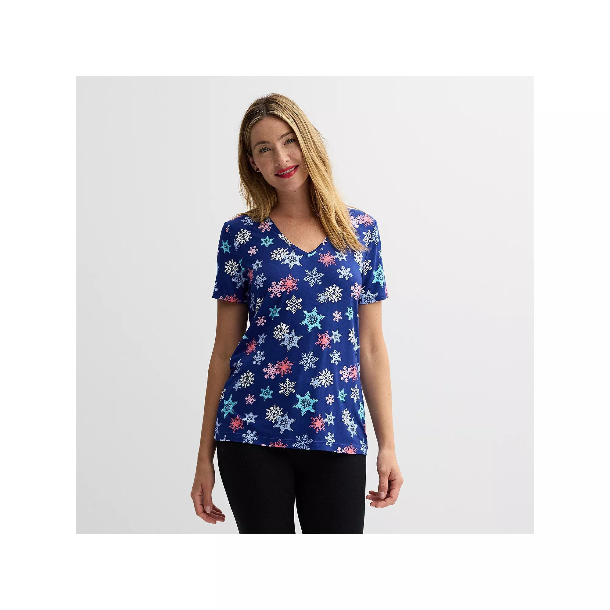 Women's Jollidays Short Sleeve Holiday Tee, Girl's, Size: XS, Snowflakes Product Image