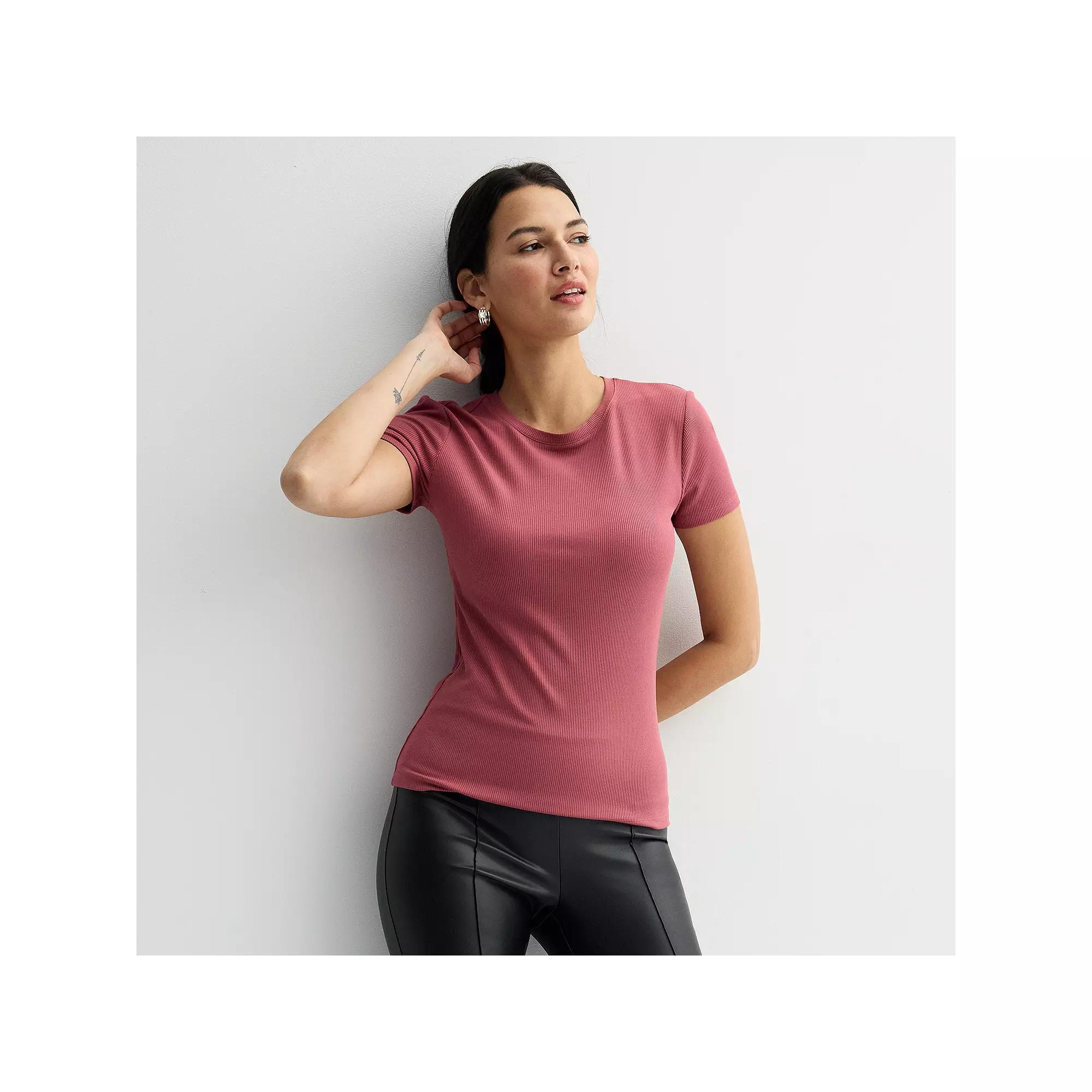 Womens Nine West Fitted Ribbed Crewneck Top Just Pink Product Image