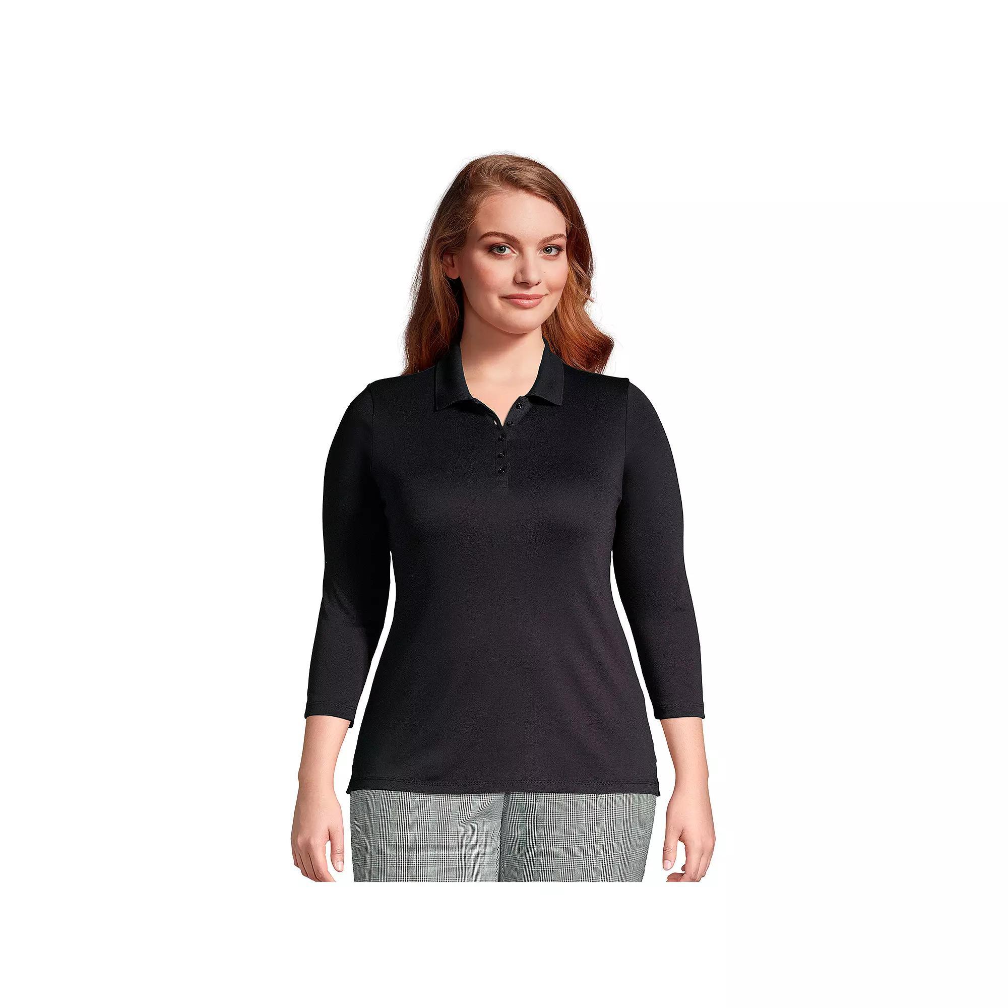 Plus Size Lands' End Long Sleeve Supima Cotton Polo Shirt, Women's, Size: 1XL, White Product Image