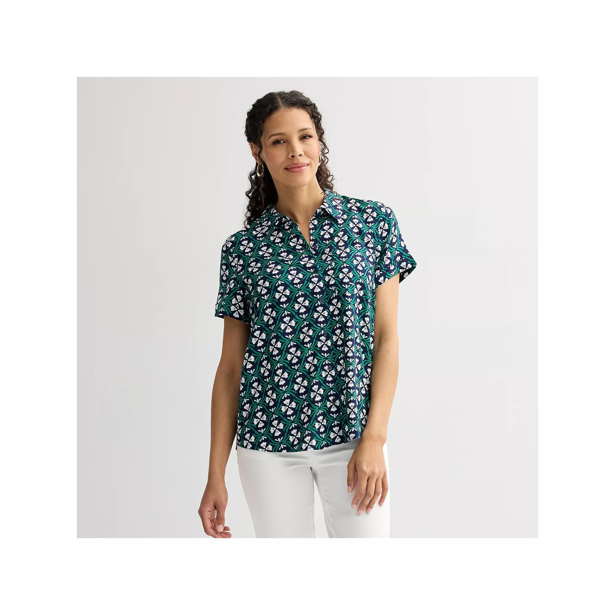 Women's Croft & Barrow® Camp Shirt, Size: XS, Navy Green Tile Product Image