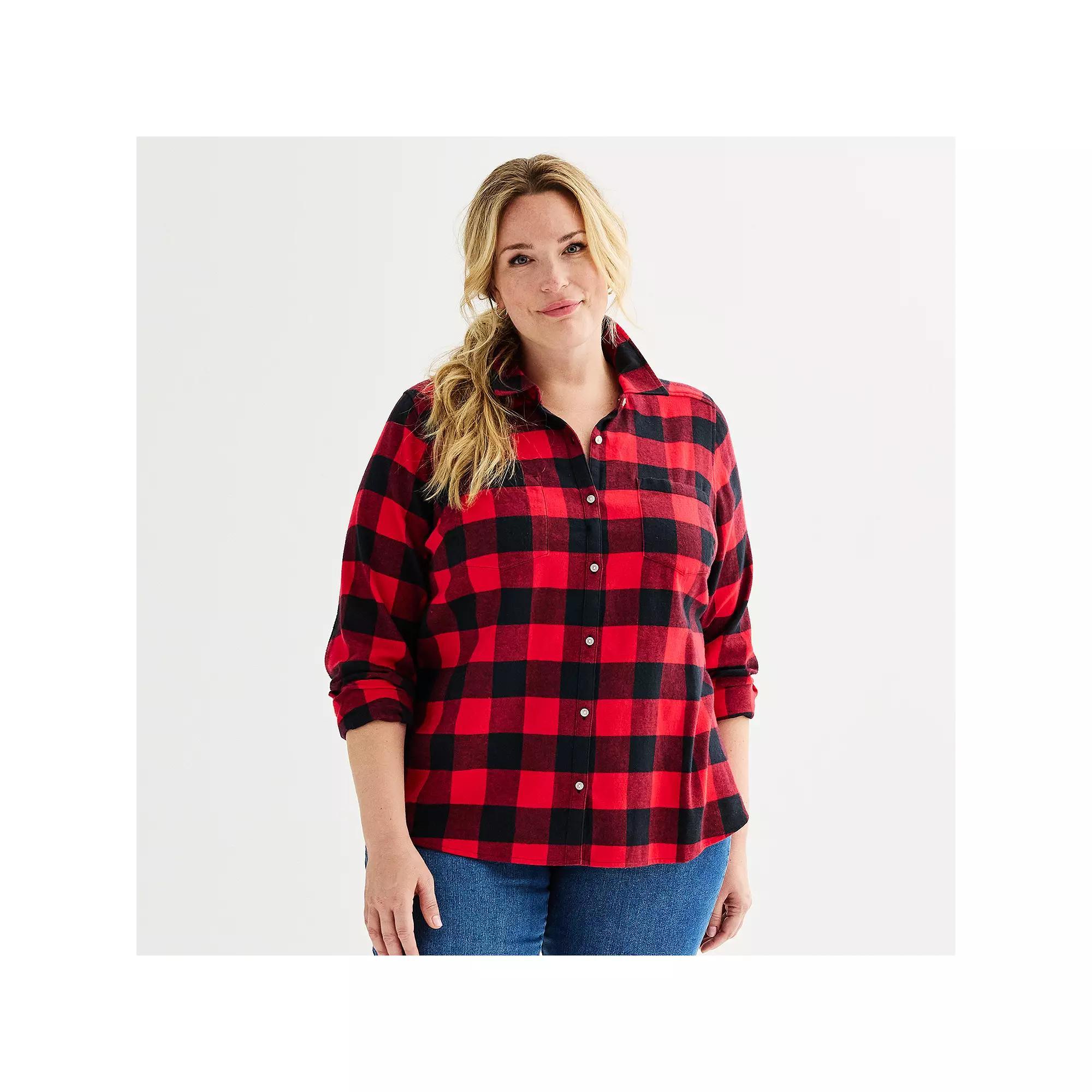 Plus Size Croft & Barrow® The Extra Soft Plaid Flannel Shirt, Women's, Size: 4XL, Purple Fall Plaid Product Image