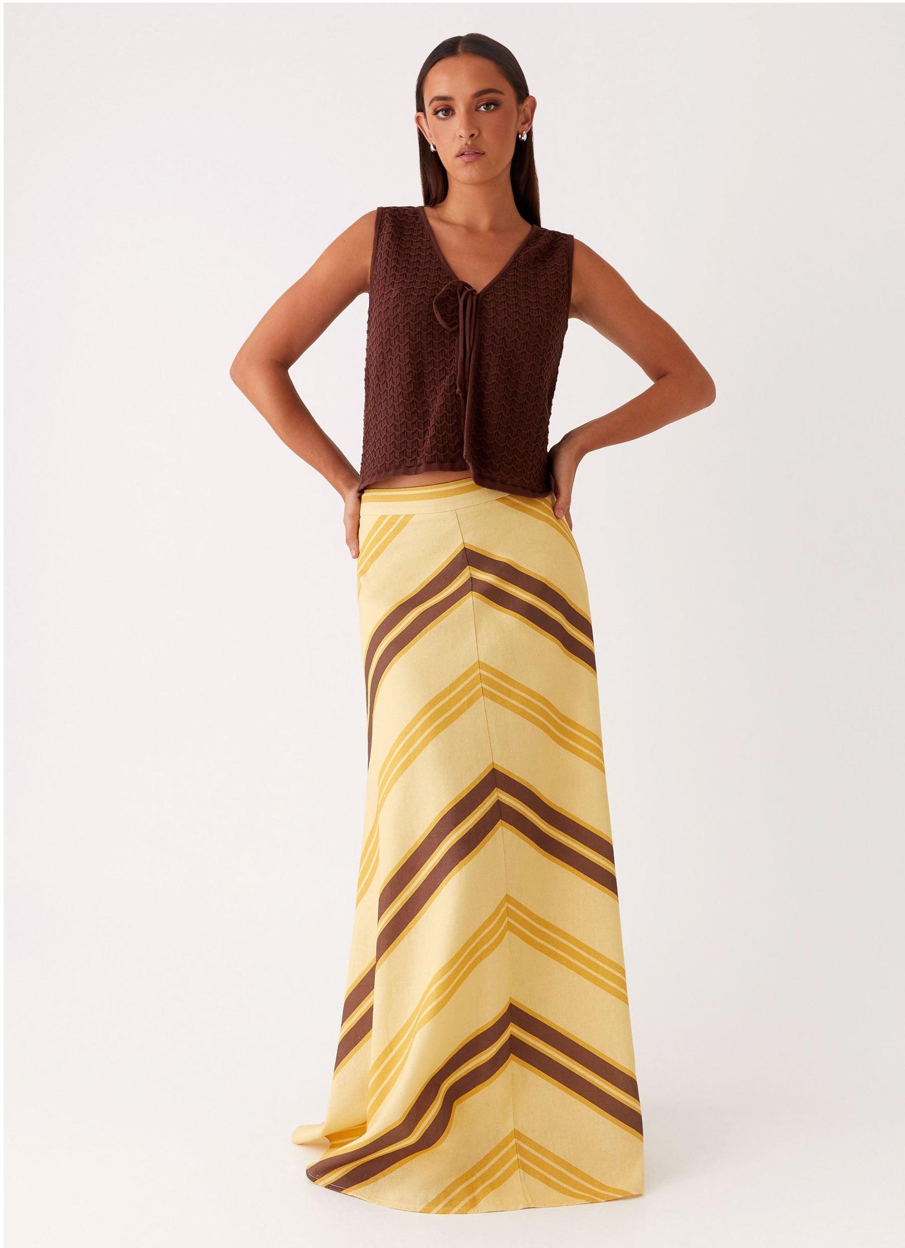 About Me Maxi Skirt - Yellow Brown Stripe Product Image