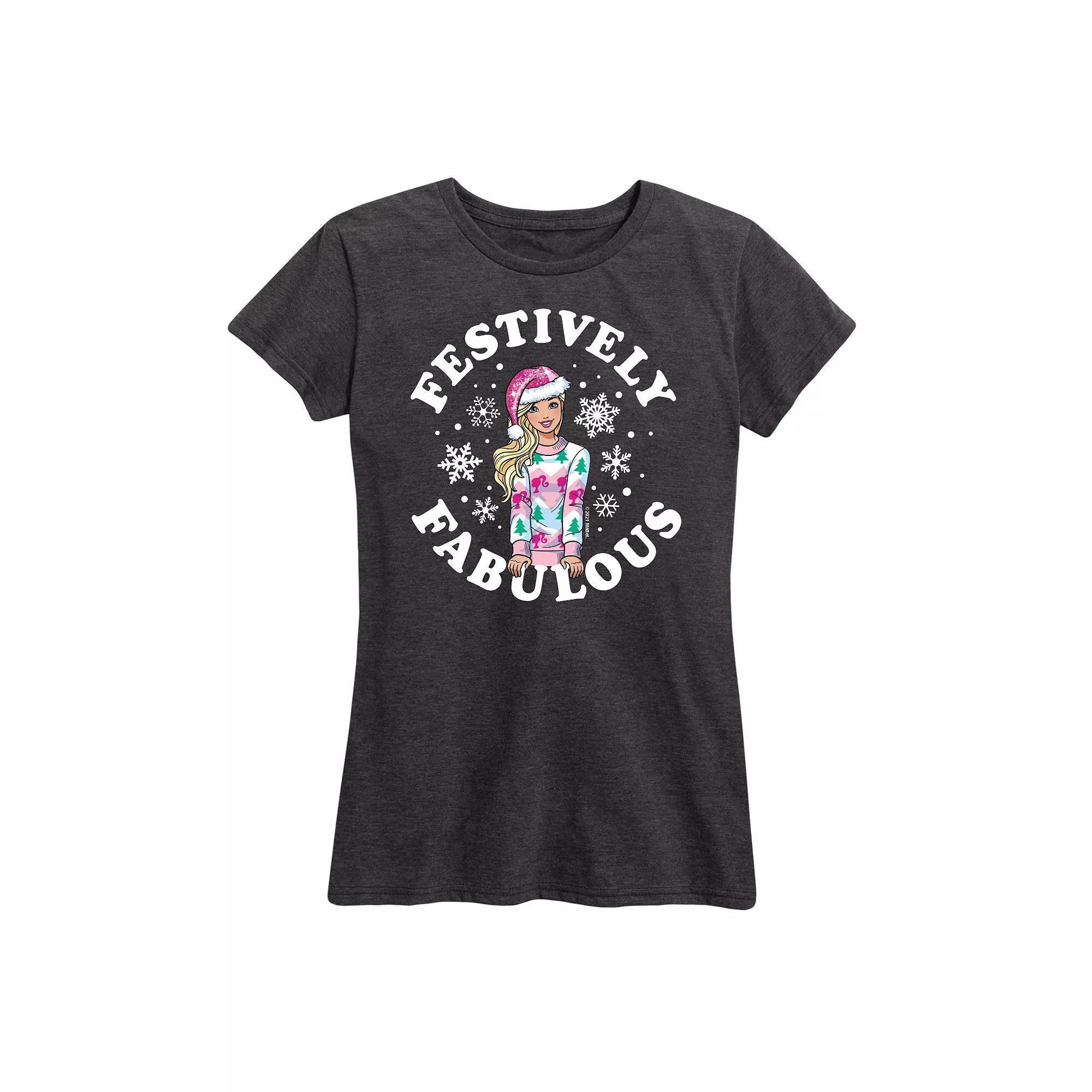 Womens Barbie Festively Fabulous Graphic Tee, Girls Grey Royal Blue Product Image