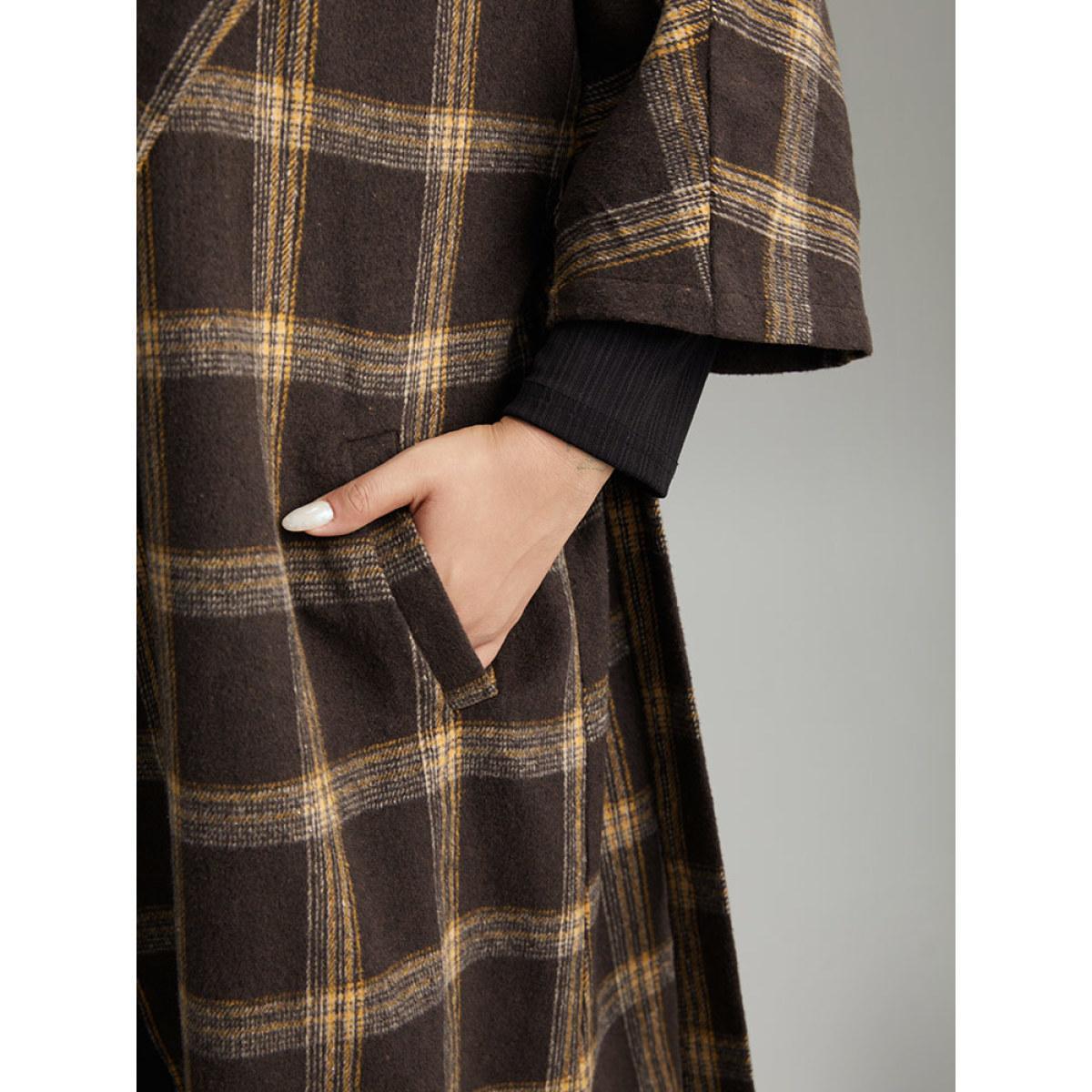 Plus Size Plaid Asymmetrical Neck Dolman Sleeve Belted Coat Women DarkBrown Elegant Belted Ladies Dailywear Winter Coats BloomChic 14-16/1X Product Image