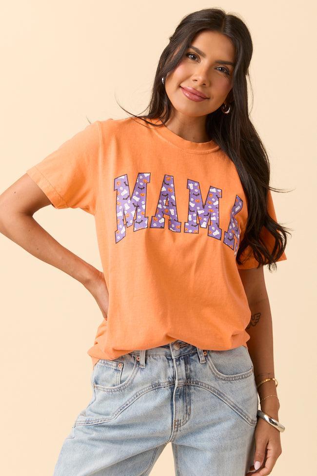 Mama Block Purple Halloween Print Burnt Orange Graphic Tee SALE Product Image