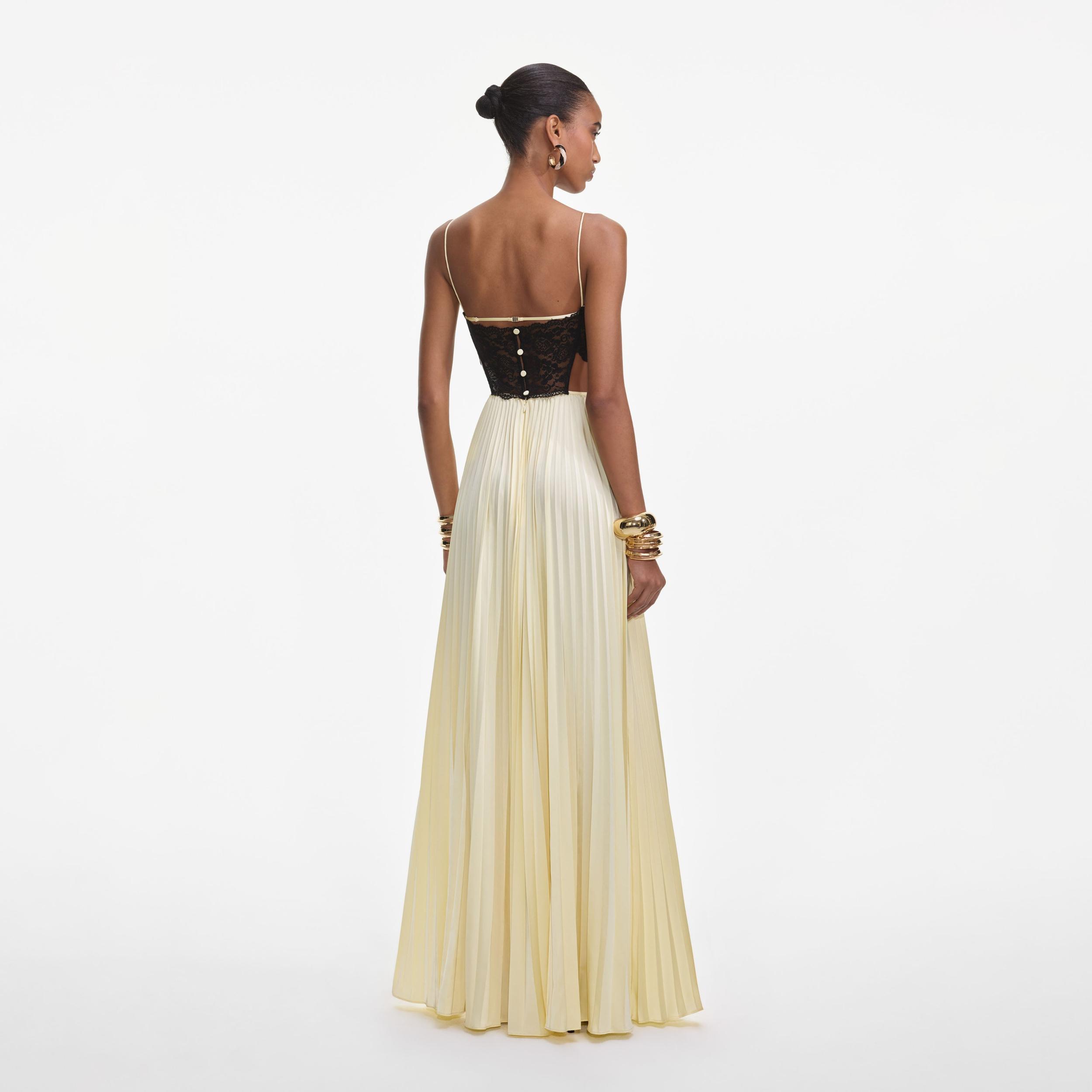 Yellow Satin Lace Maxi Dress Product Image