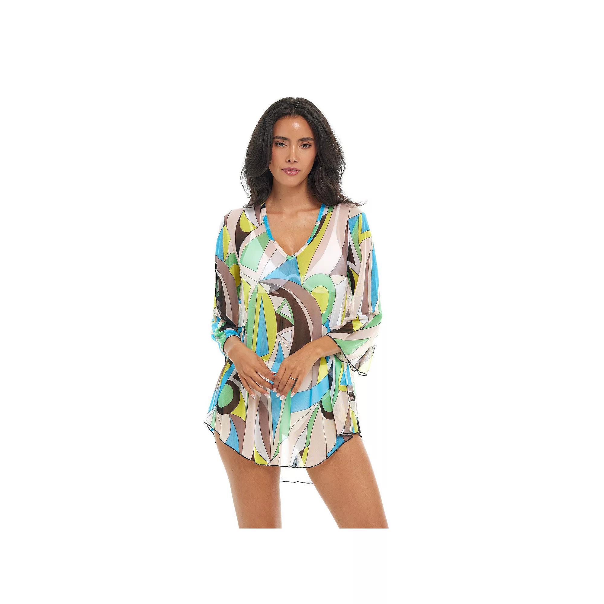 Women's Jordan Taylor Printed V-Neck Tunic Swim Cover Up, Size: XL, Black Product Image