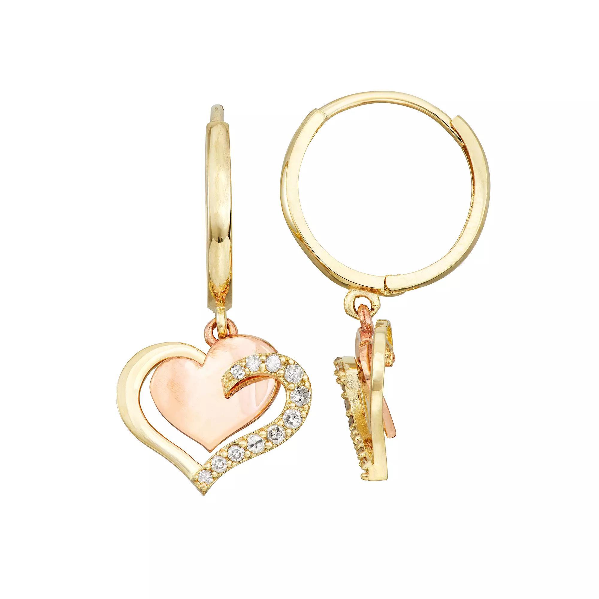 Tiara 10k Gold 1/6 Carat T.W. Diamond Heart Dangle Earrings, Women's Product Image