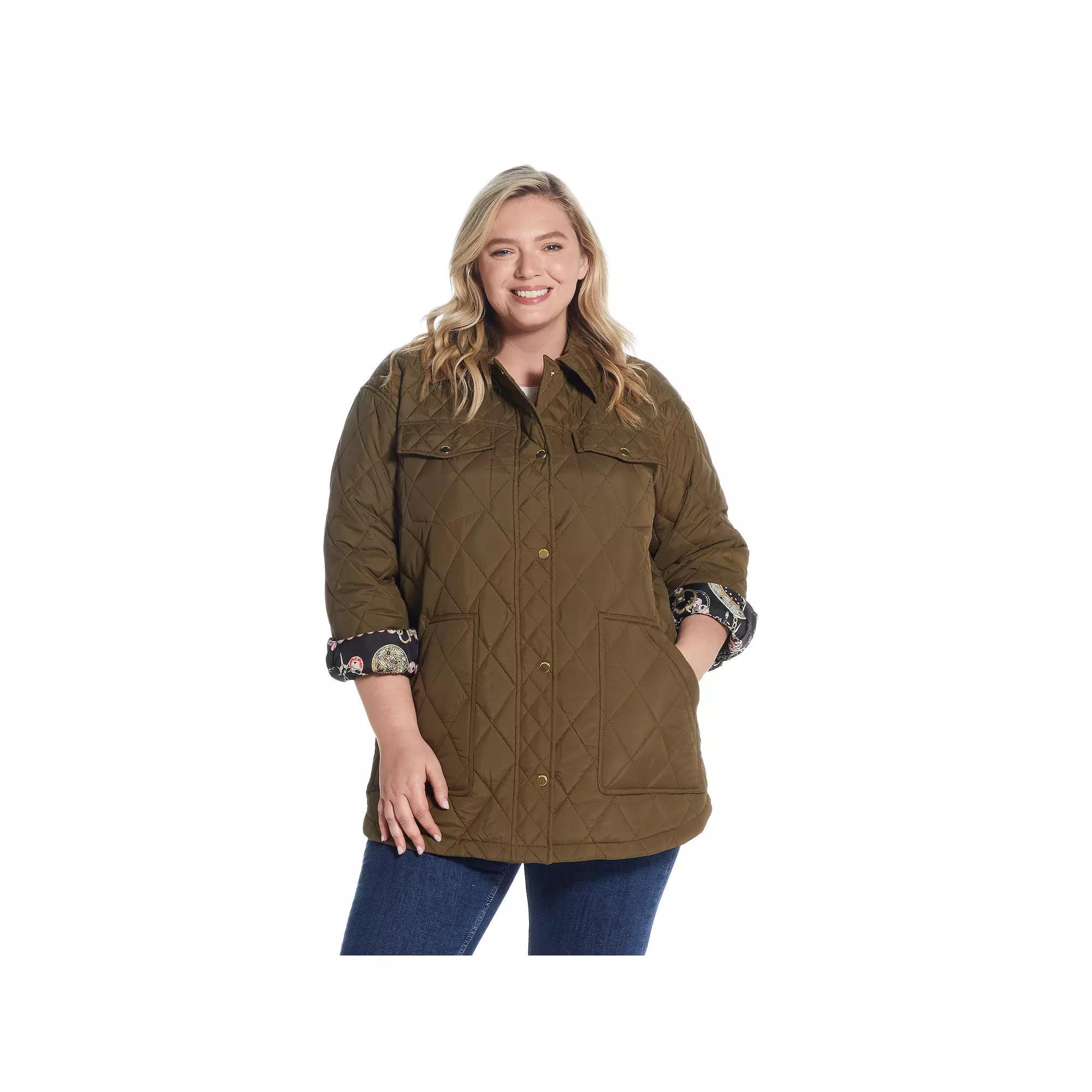 Women's Weathercast Print Lining Quilted Shacket, Size: Medium, Black Product Image