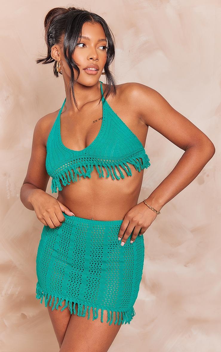 Green Frill Edge Detail Crochet Mini Skirt Product Image