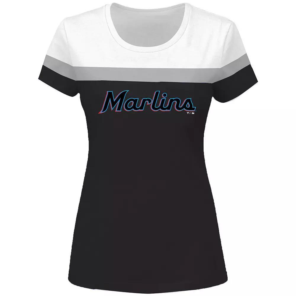 Women's White/Black Miami Marlins Plus Size Colorblock T-Shirt, Size: 2XL Product Image