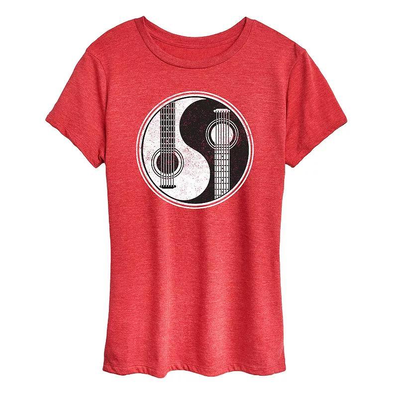 Womens Yin Yang Guitar Graphic Tee Grey Red Product Image