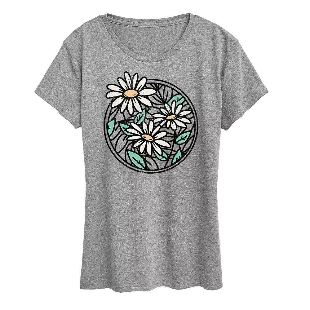 Womens Wildflower Circle Graphic Tee, Girls Grey Royal Blue Product Image
