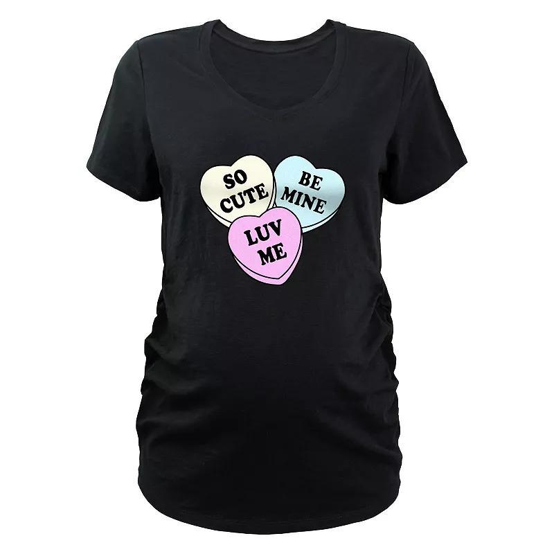 Maternity Valentine's Day Candy Hearts Graphic Tee, Women's, Size: Small-Mat, Black Product Image