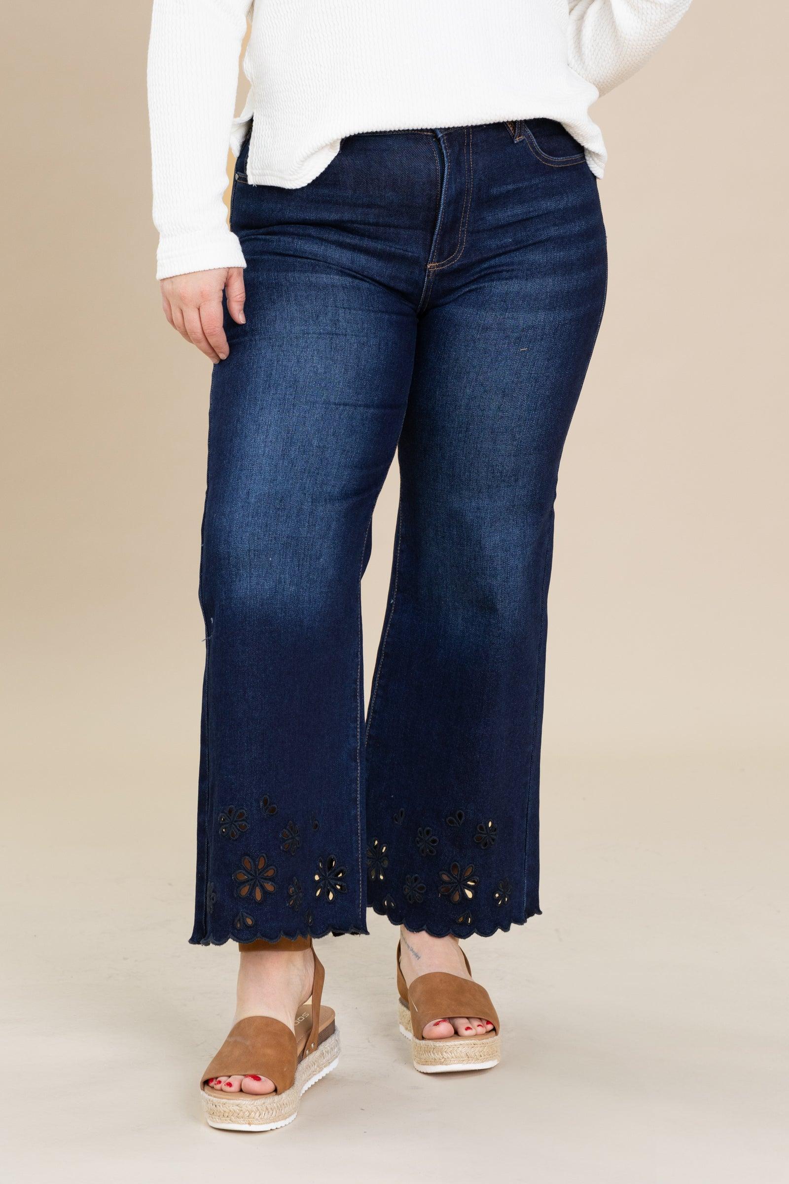 Risen Dark Wash Laser Cut Detail Jeans Product Image