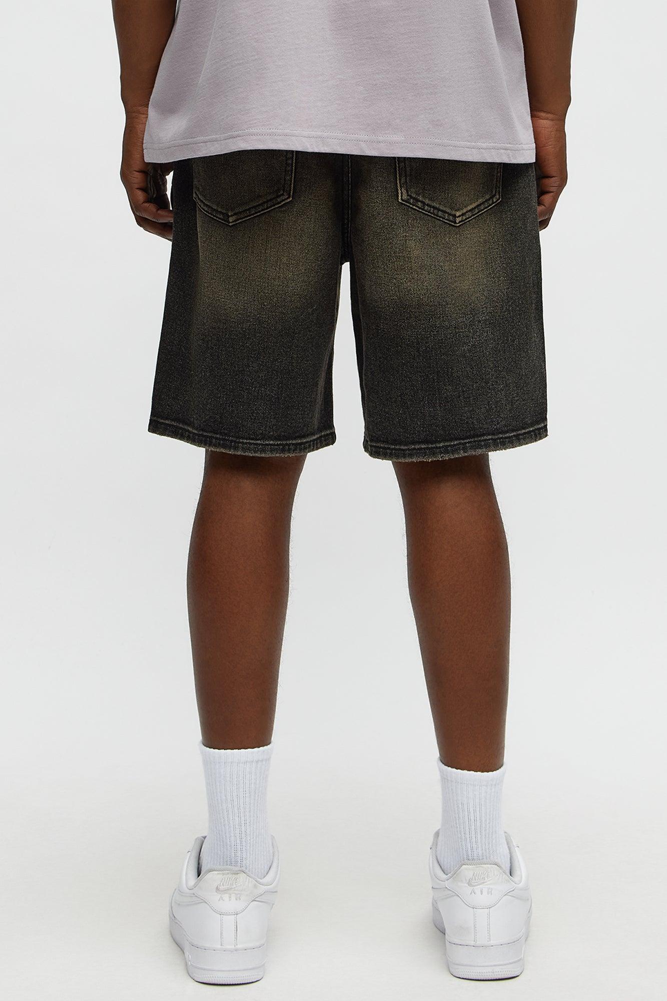 Relaxed All Alone Distressed Denim Shorts - Black Wash Product Image