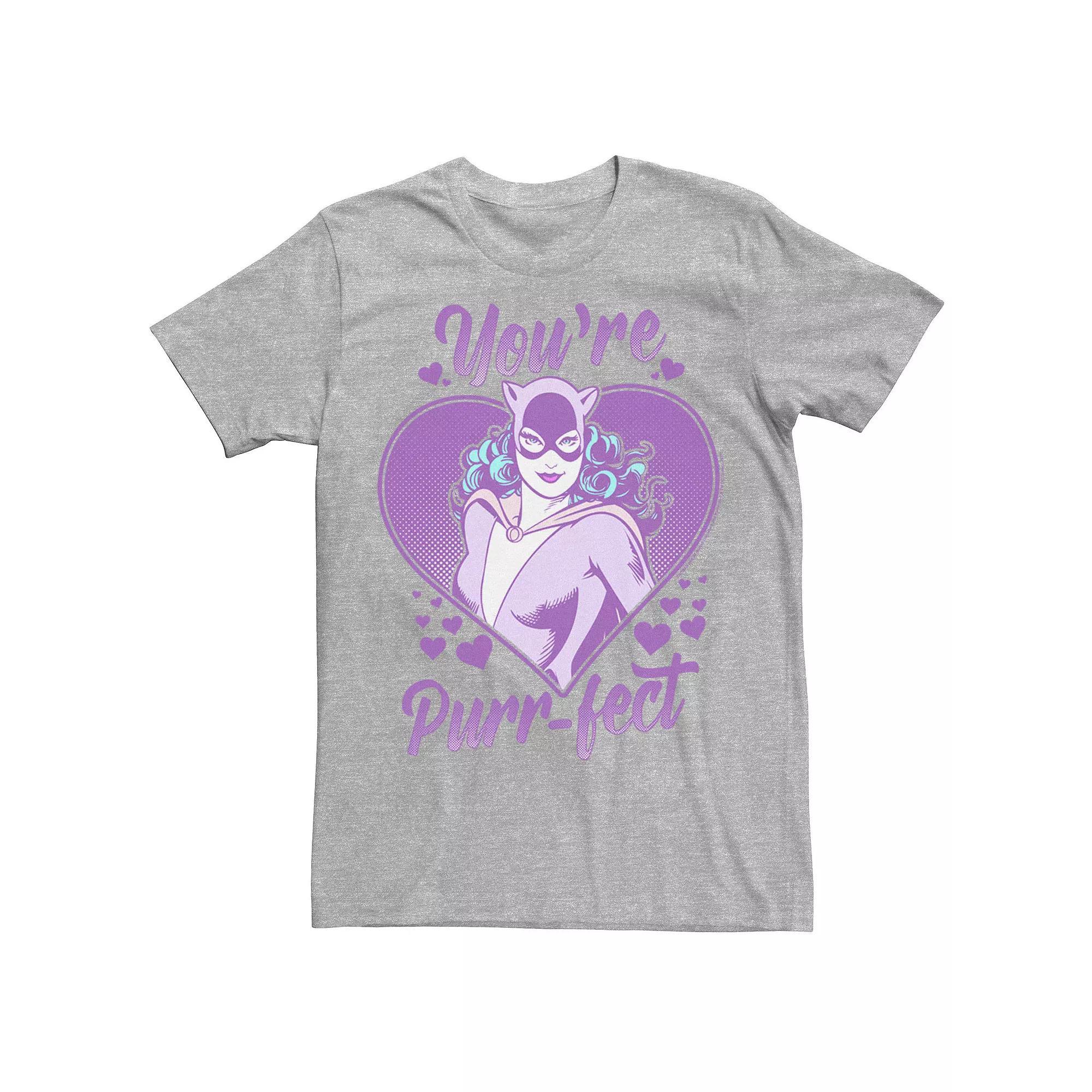 Men's DC Comics Valentine's Day Catwoman You're Purr-fect Tee, Size: Small, Athletic Grey Product Image