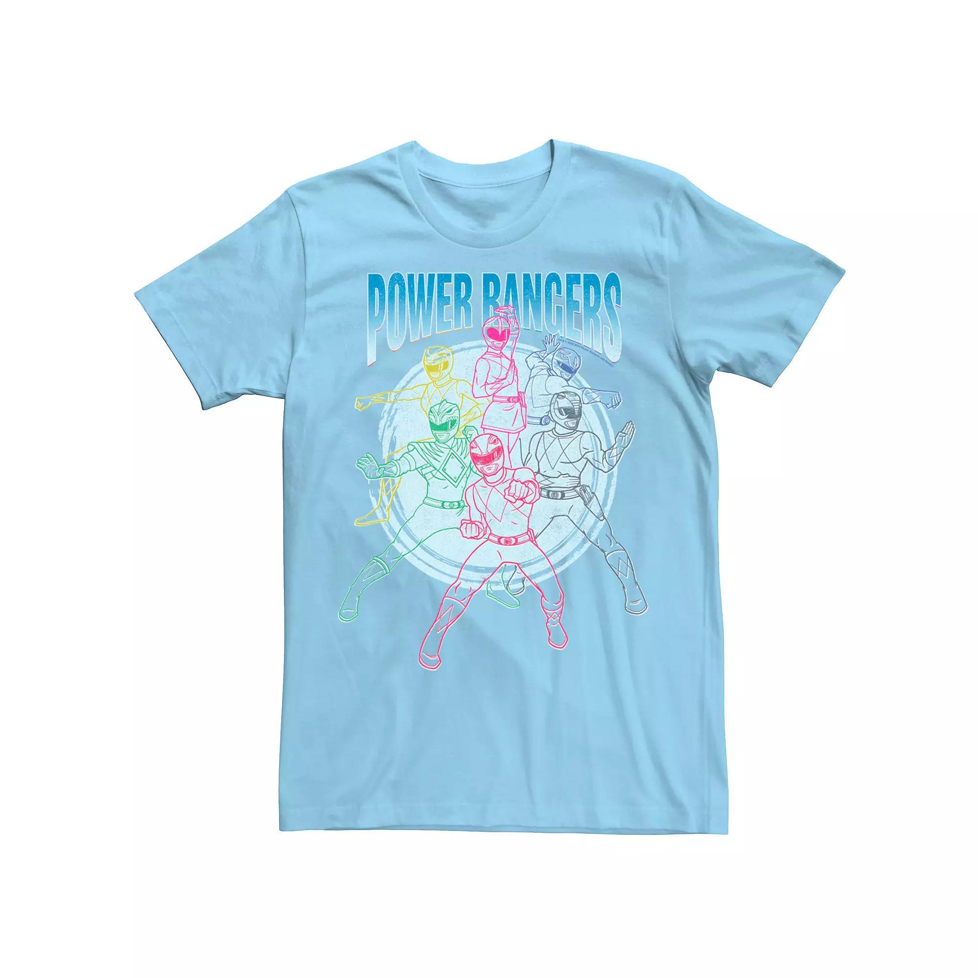Men's Power Rangers Outlines Group Shot Tee, Size: Small, Light Blue Product Image