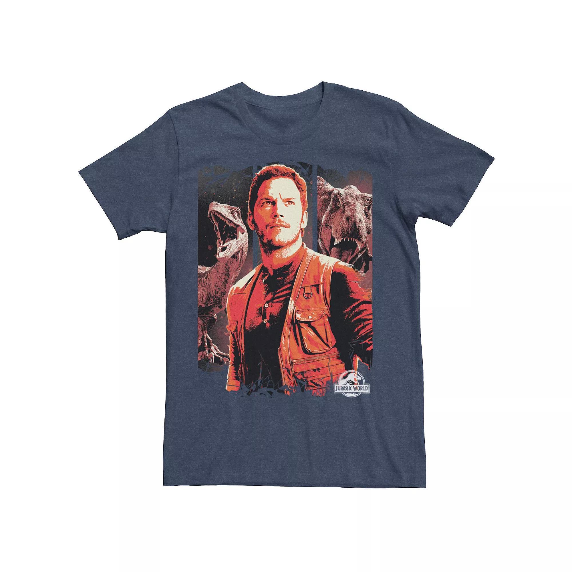 Men's Jurassic World Two Owen and Dinosaurs Red Hue Panel Portrait Tee, Size: Medium, Blue Product Image
