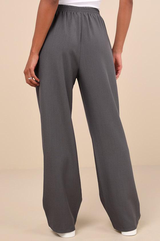 Simply Poised Charcoal Grey Twill Wide-Leg Pants Product Image