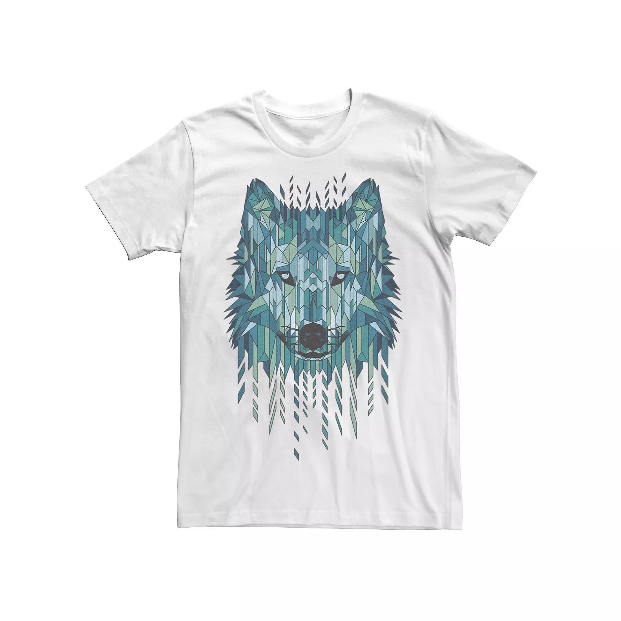 Men's Geometric Wolf Graphic Tee, Size: Large, White Product Image
