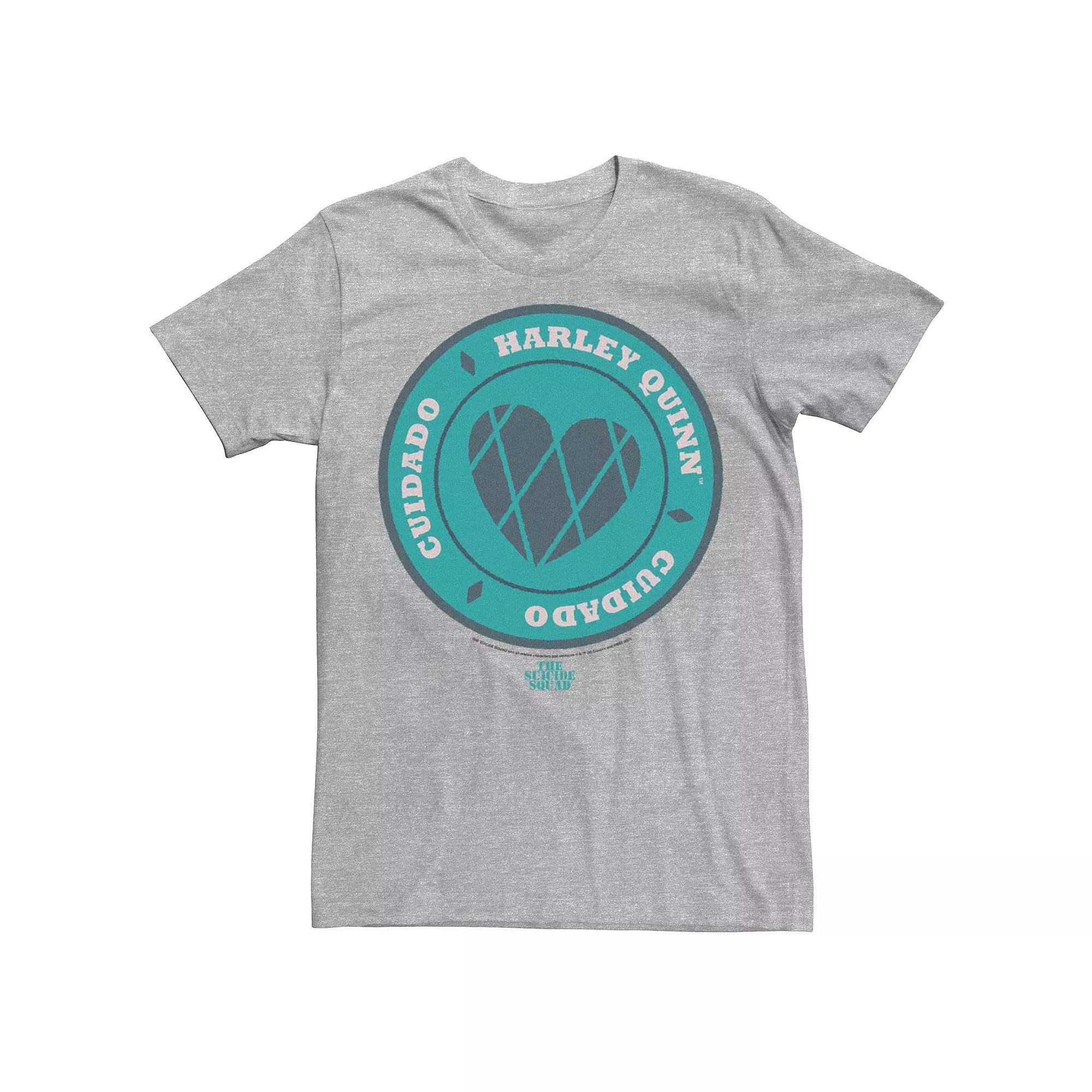 Men's The Suicide Squad Harley Fenced Hearts Tee, Size: Small, Athletic Grey Product Image