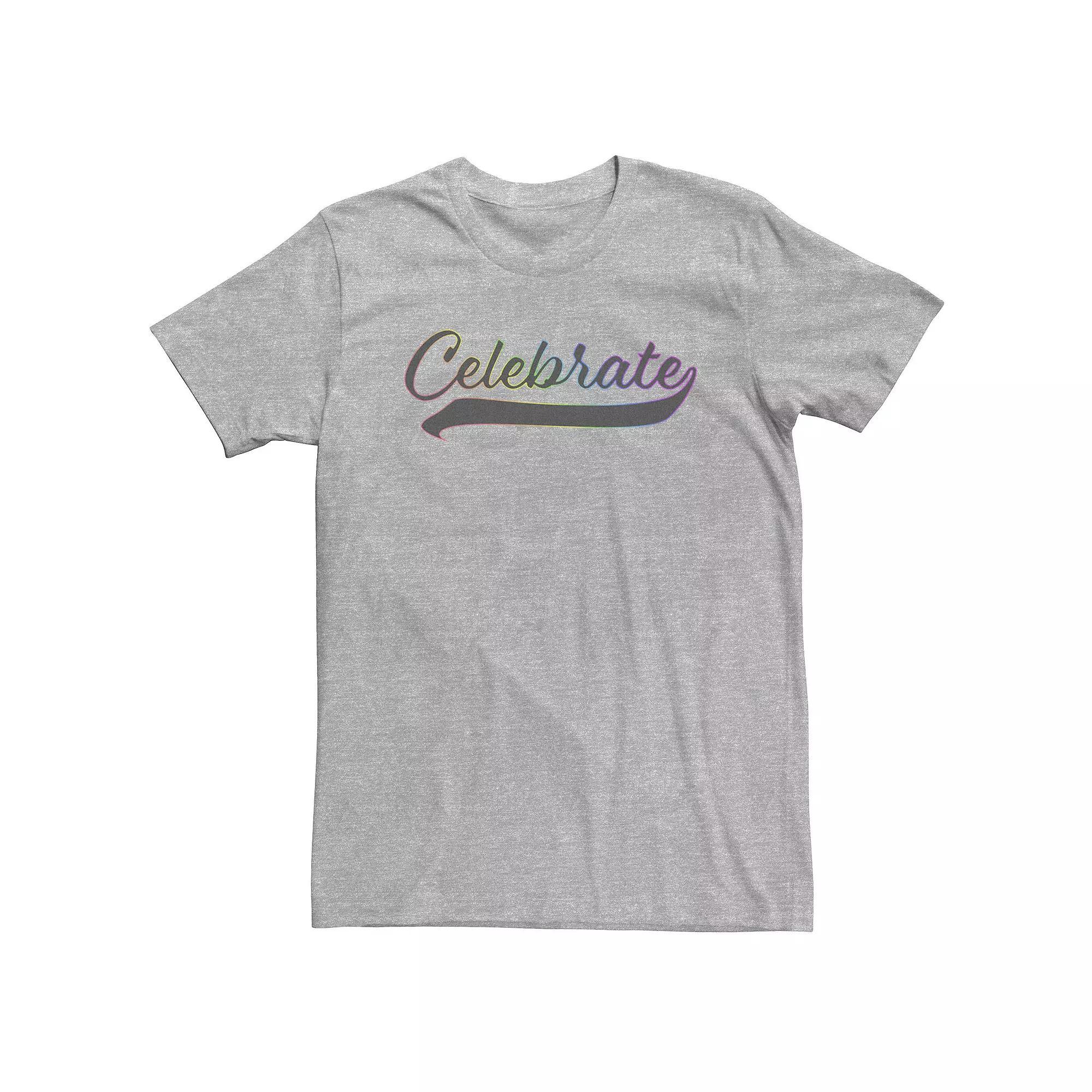 Big & Tall Celebrate Rainbow Outlined Cursive Text Tee, Men's, Size: XXL Tall, Athletic Grey Product Image