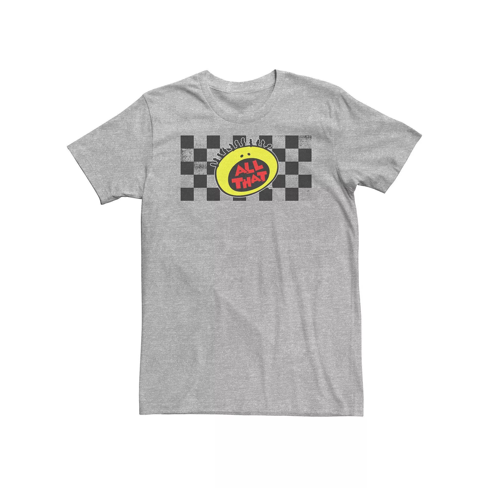 Big & Tall Nickelodeon All That Distressed Checkered Logo Tee, Mens Athletic Grey Product Image