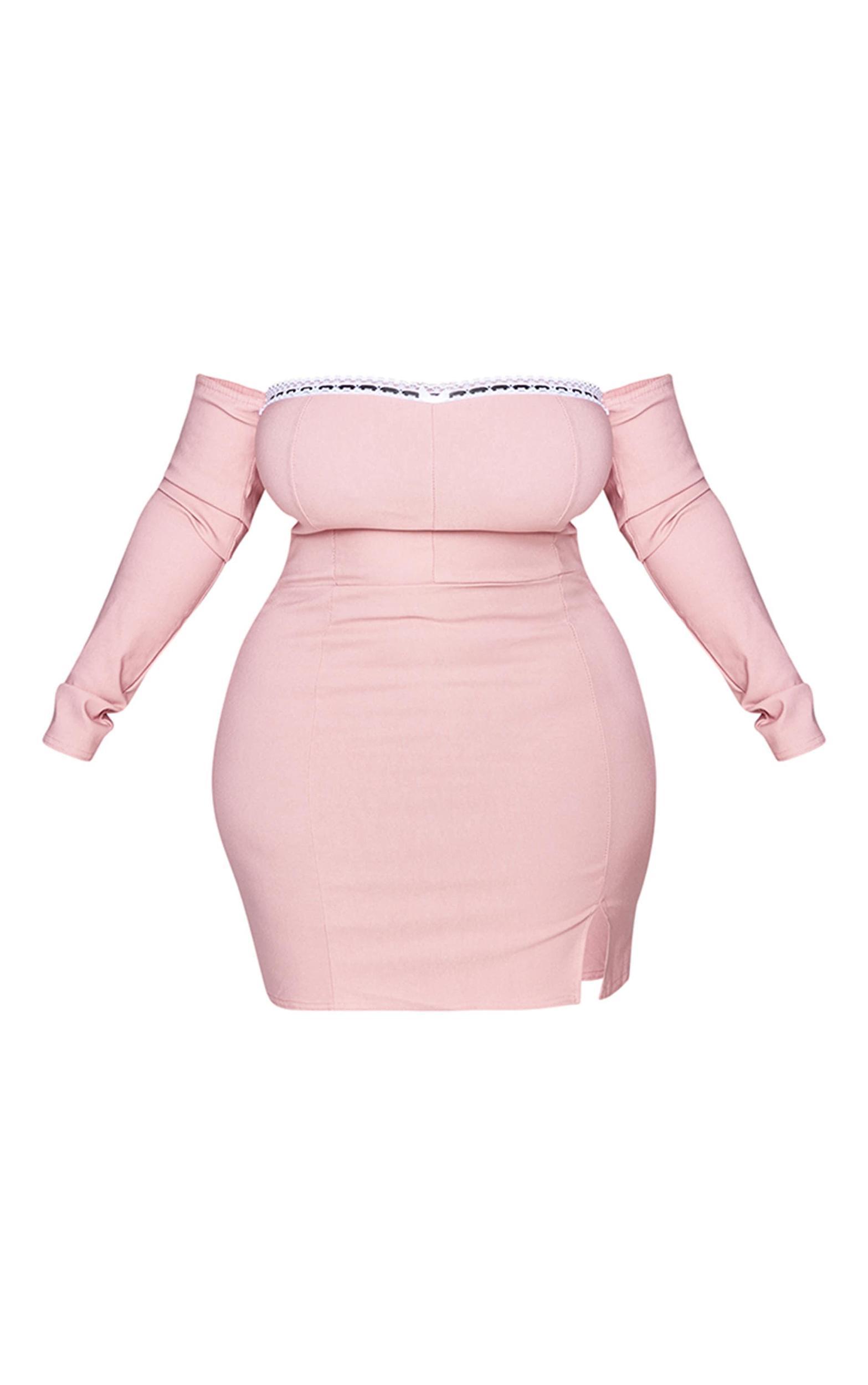 Plus Pink Bardot Corset Detail Bodycon Dress Product Image