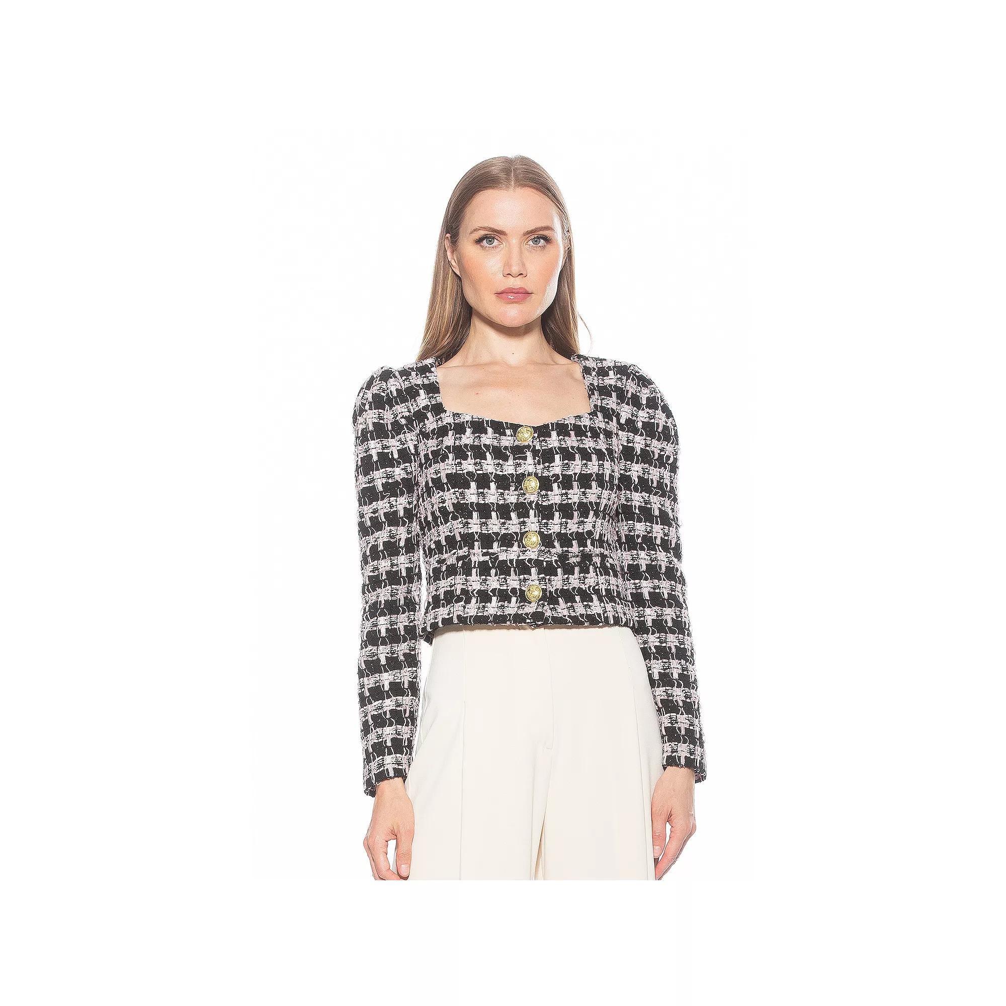 Women's ALEXIA ADMOR Rowan Long Puff Sleeve Sweetheart Jacket, Size: 8, Black Pink Product Image