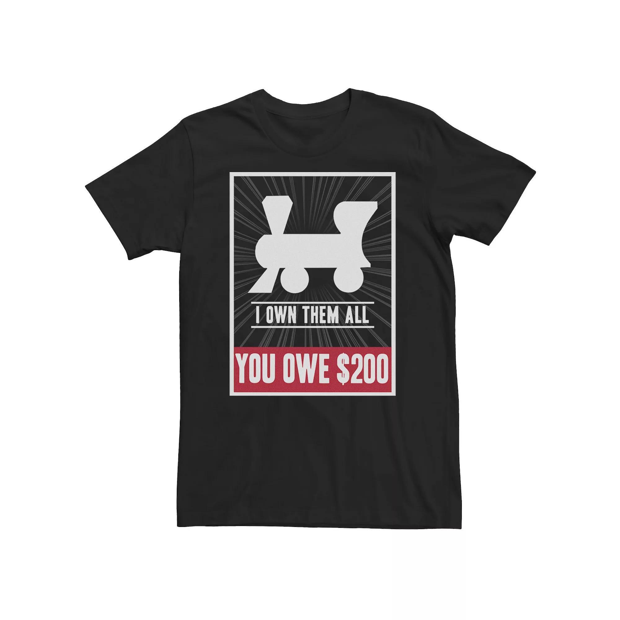Big & Tall Monopoly Railroads I Own Them All You Owe $200 Tee, Men's, Size: XL Tall, Black Product Image