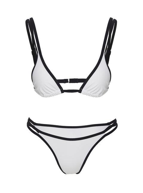 Hailey High Cut Cheeky Bikini Bottoms White / Black Product Image